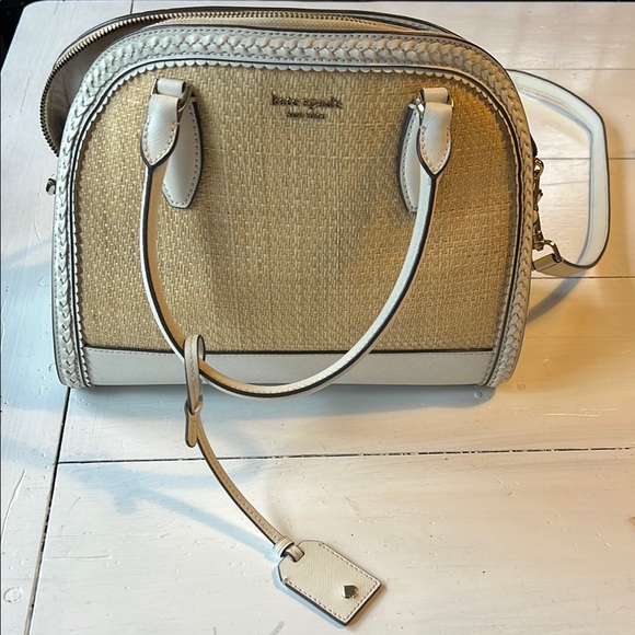 kate spade Handbags - Kate Spade Riley, straw dome satchel Beige and White